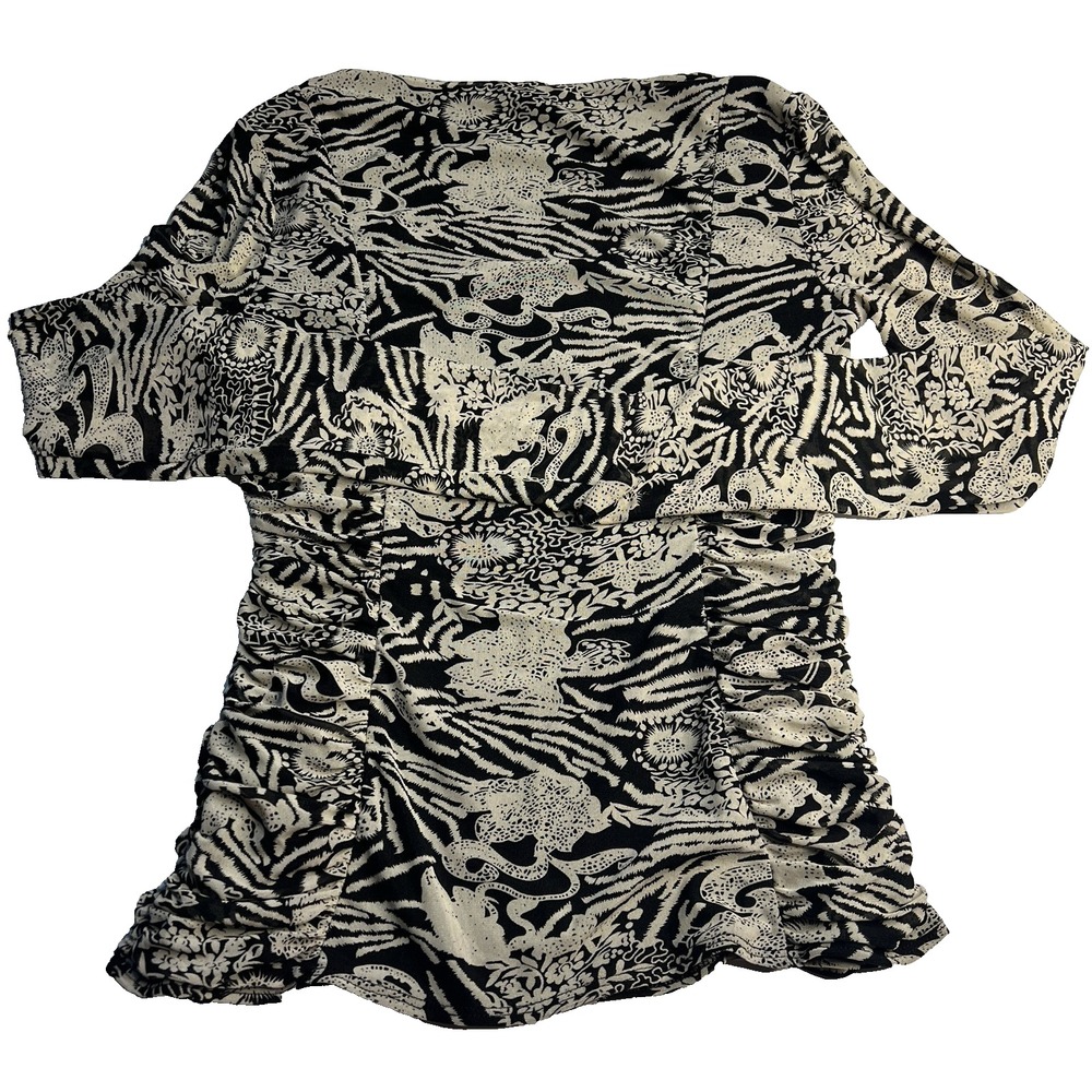 Vtg Y2K Kay Celine Women M Bodycon Top Artsy Rouched Sexy Whimsy Rave Party - Picture 2 of 10